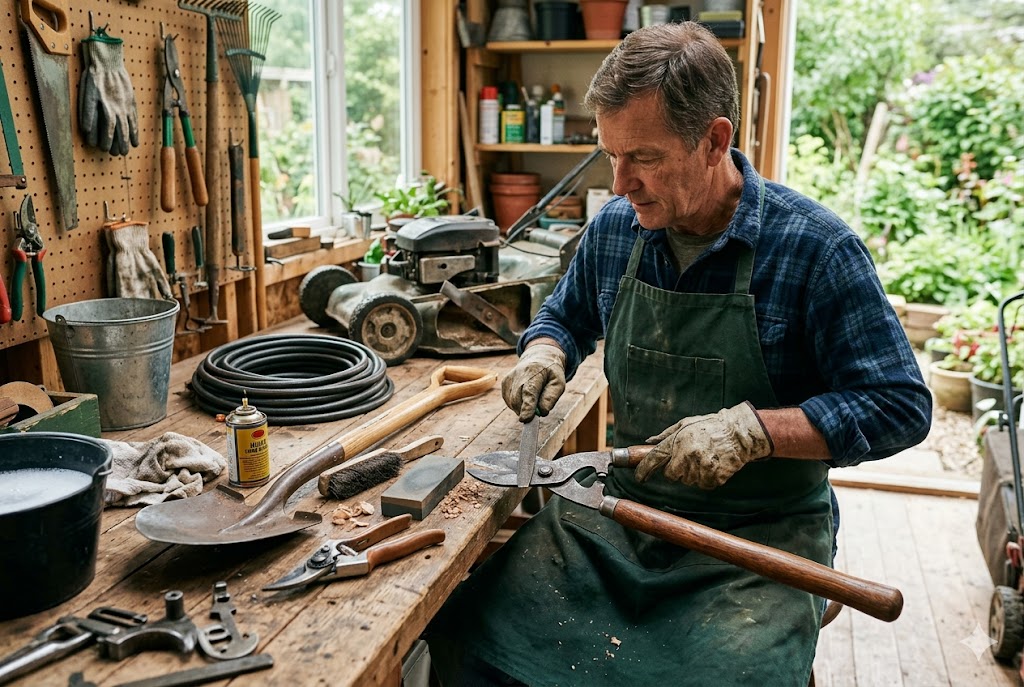 Personne qui répare ses outils de jardinnage
